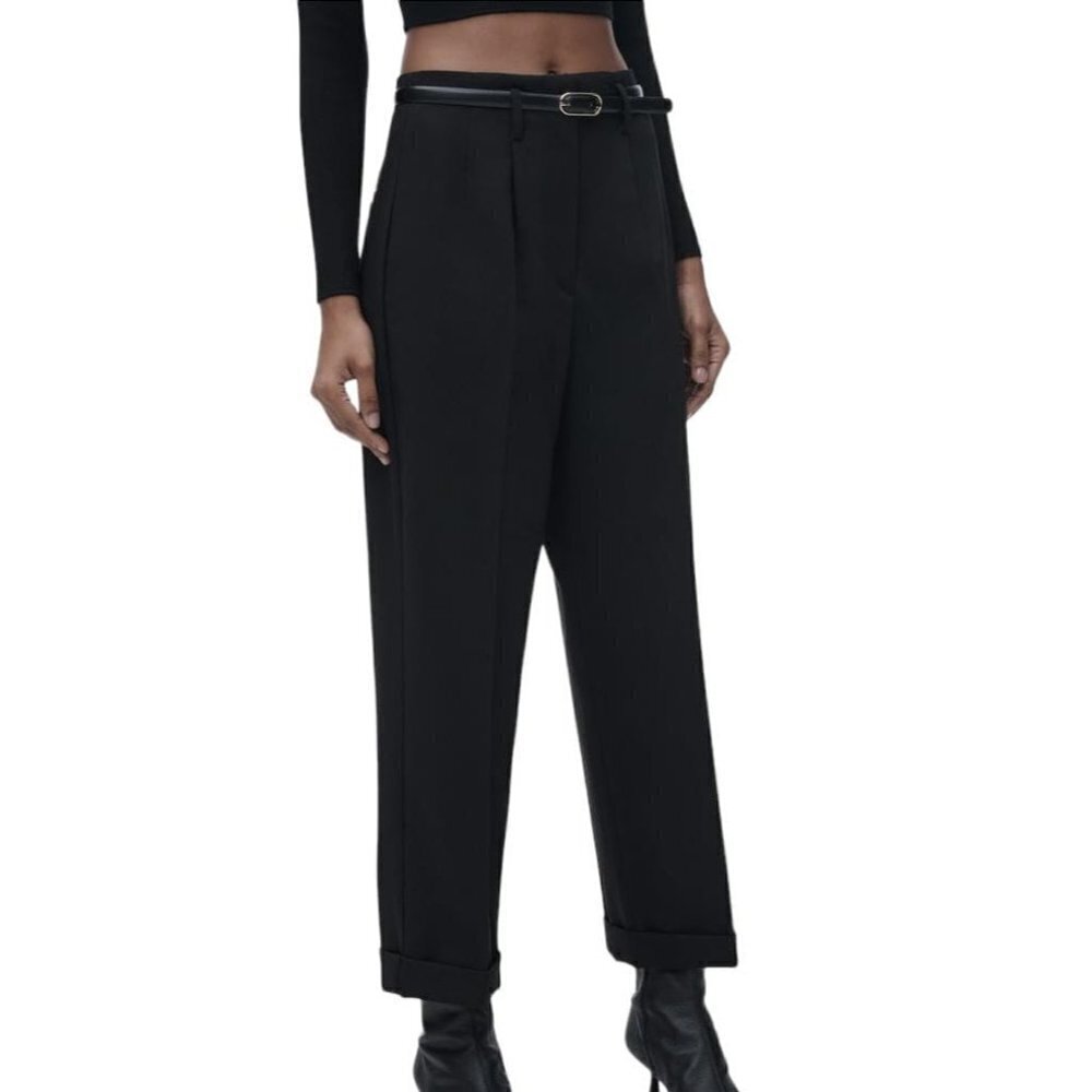 ZARA TAPERED TROUSERS WITH BELT BLACK SIZE XS | 7102/229